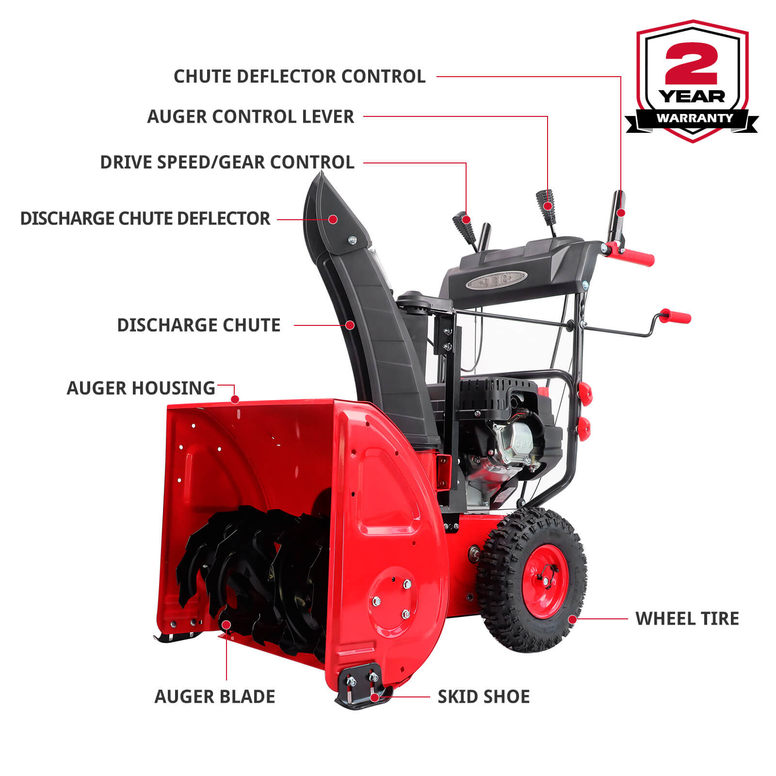 24'' 212cc Two Stage Self-Propelled Gas Snow Blower w/ Electric Start & Heated Handle DB7108B