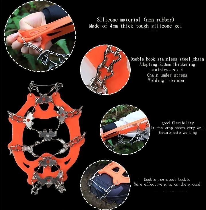 1 pair Outdoor ice claw anti slip shoe cover hiking shoe nail chain stainless steel anti slip snow climbing anti fall shoe nail chain
